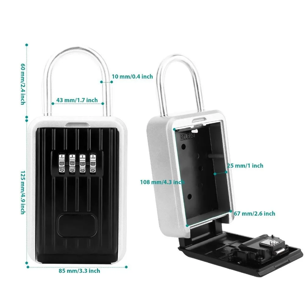 Key Safe Box Outdoor Key Storage Box Padlock Aluminum alloy Password Combination Security Keys Hold Safes Home Factory Office  (4)