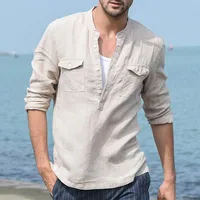 Short sleeve Shirt men Casual Men's Shirt Camisa Baggy Cotton Linen Solid Color Loose Blouse Tops Streetwear Camisa masculina
