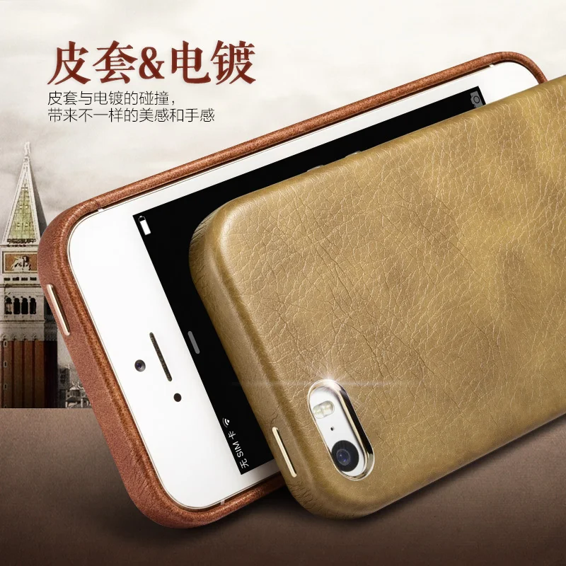 

2016 For iphone 5 5S SE Original icarer XOOMZ Brand Leather + Electroplate Cover Phone Case for iphone5 Free shipping 5 colors