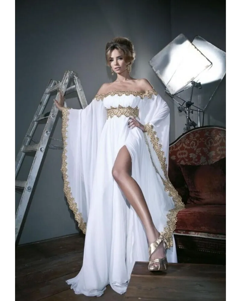 Custom Made Real Photo Formal Dress With Gold Lace White Chiffon Custom Made Real Photo Formal Dress With Gold Lace White Chiffon Long Maternity Plus Size Evening Dresses 2016 New Arrival In From Weddings