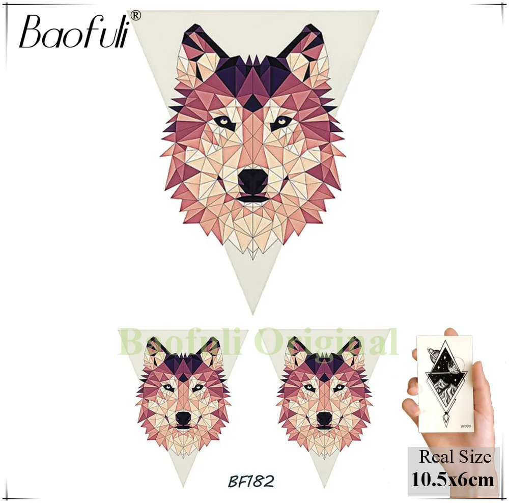 Женская Временная тату наклейка Flash с этническим волком цветок розы совы