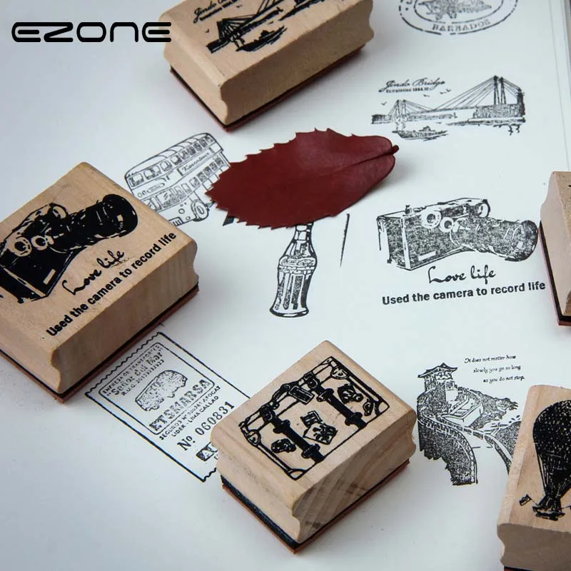

EZONE Retro Badge Postmark Series Wooden Stamp DIY Handmadedecal Stamps For Scrapbooking Card Stamp Photo Album Craft Escolar