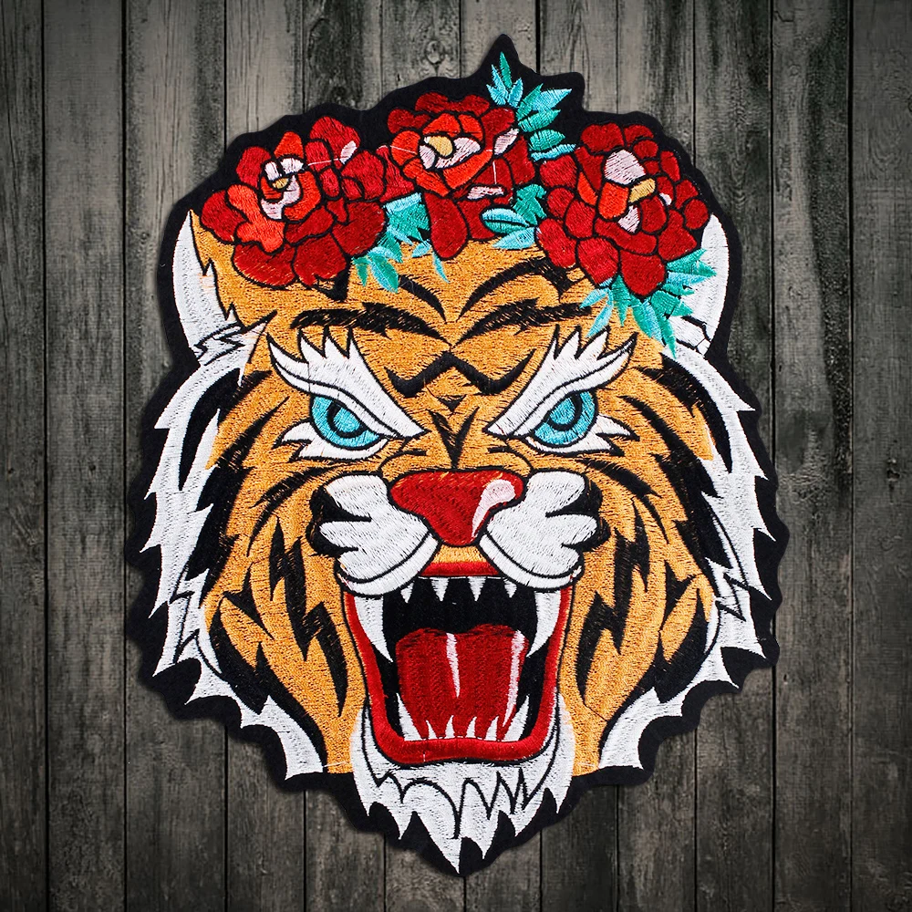 

Embroidery New Big Flower tiger sew on Stickers Patches for clothing accessories Clothes Animal Patch DIY Accessory