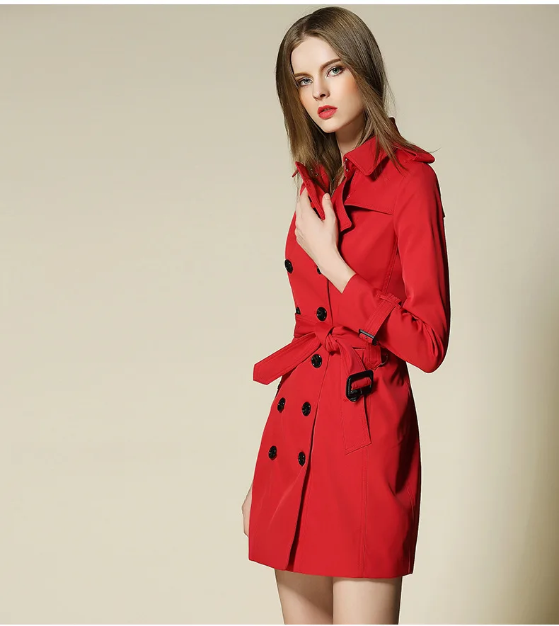 Новинка Burdully пальто для женщин B бренд завод хорошая цена классический британский стиль Тренч средней длины женское элегантное пальто - Цвет: Красный