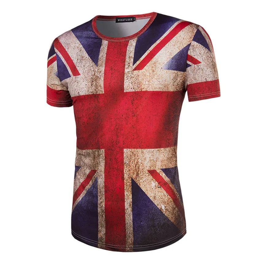 Vintage Style British Flag Printed 3D T shirt Patckwork t shirts Short