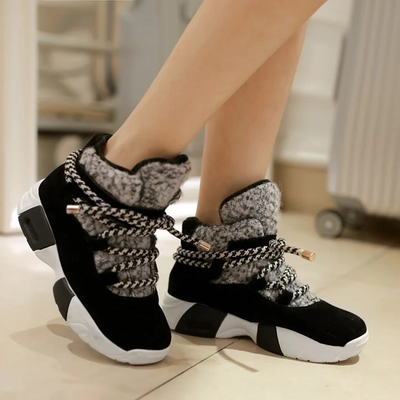 

High Top Women Sneakers Plus Size 35-43 Suede Genuine Leather Ankle Boots Warm Winter Shoes Woman Snow Boots
