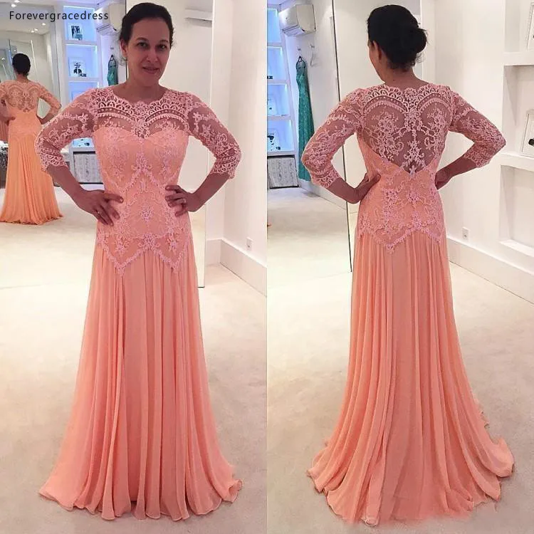 2019 Perzik Moeder van de Bruid Jurken A Line Lange Mouwen Formele Godmother Avond Wedding Party Gasten Gown Plus Size 2019 Perzik Moeder van de Bruid Jurken A Line Lange Mouwen Formele Godmother Avond Wedding Party Gasten Gown Plus Size