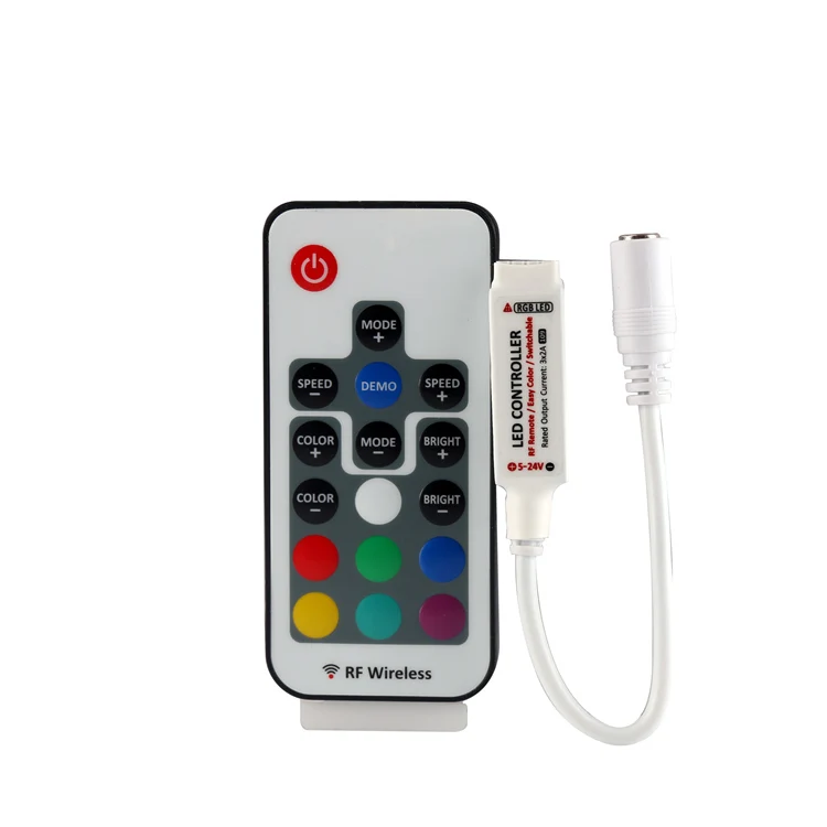 

Mini DC5-24V 12A 144W-288W Mini RGB LED Controller DC Female Socket RGB LED Strip Light With Card Type RF Wireless Remote