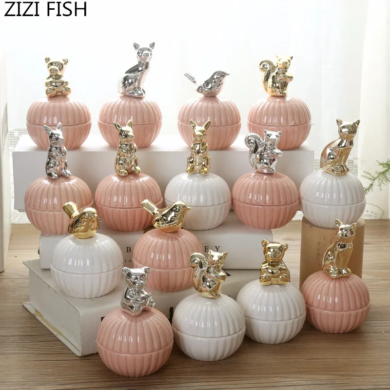 

Pink Cute Animals ceramic jewelry boxes Wedding Ring Trinket Box with Crystal Holder Earring Jewelry Storage Box Gift Crafts