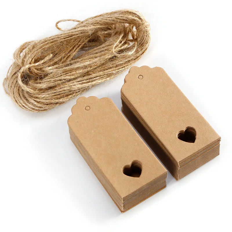 JX-LCLYL 100PCS DIY Vintage Rectangle Kraft Paper Pendant Labels Gift Tags Gift Cards