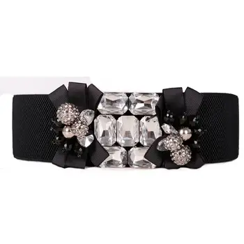 

2017 winter dresses elastic belt for women good quality rhinestone waistband fashion flower design women belt free shipping