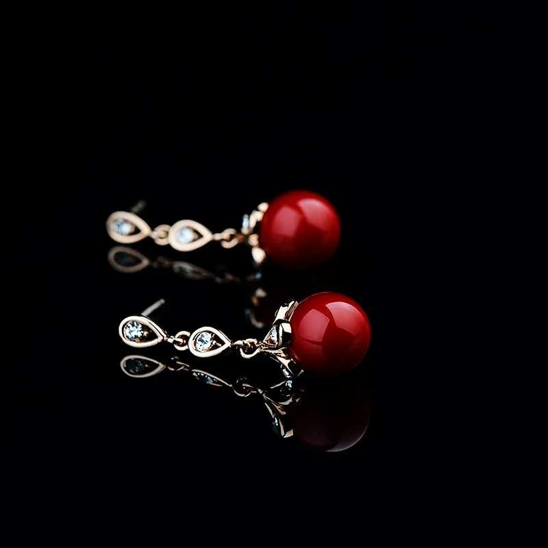 Серьги Коралл Коралловые Серьги Красные Серьги Гвоздики Серьги Женские Серьги Висячие Сережки с Камнем Позолоченые Украшения Женские Корейская Мода