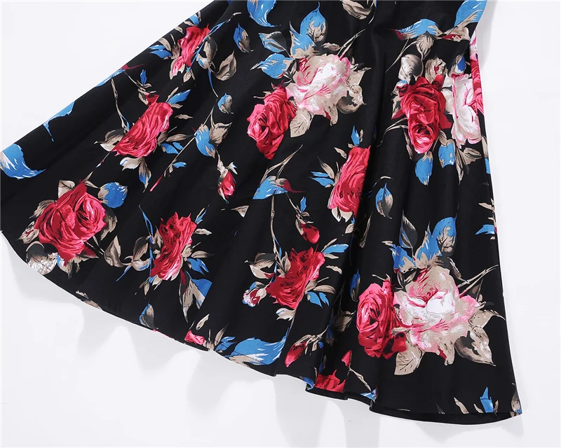 Kostlish Print Summer Dress Women 2017 Sleeveless Big Swing Belt Tunic Vintage Dress Elegant Rockabilly Party Dresses Sundress (85)