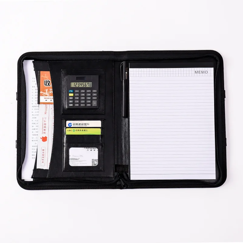 

A4 Leather Padfolio Clipboard Multi-function Luxury Folder for Documents School Office Document Bag with Calculator HJW308