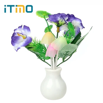 

US Plug Home Bedroom Decoration Mushroom Flower Plant Novelty Light Sensor Atmosphere Romantic LED Night Light Lamp Hot Sale