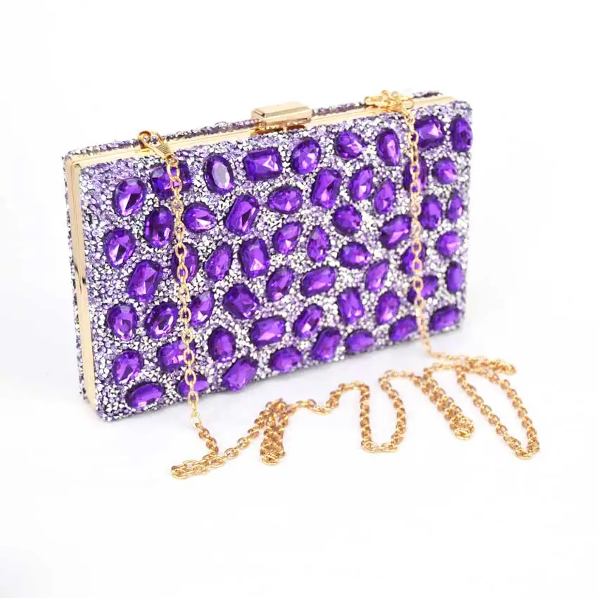 New Purple Luxury Handbag Lady Glass Diamond Flower Evening Bag Top Quality Wedding font b Party