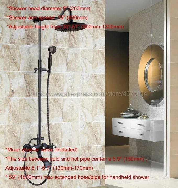 Oil Rubbed Bronze 8" Shower Set Dual Handle Wall Mounted Bathroom Shower Faucet kit with Handshower Tub Spout Nhg605
