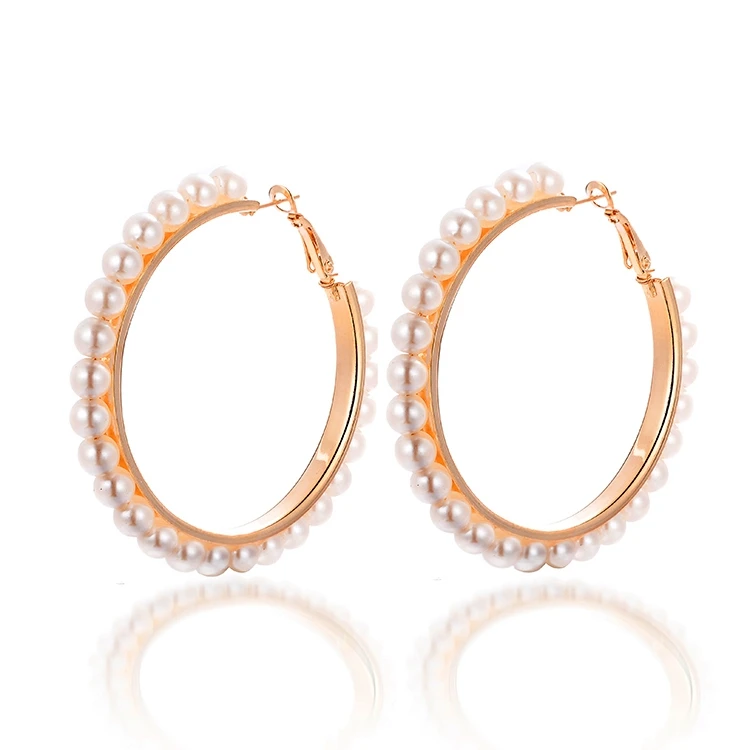 

Promotion Imitation Pearl Beads Earring Rings Fashion Shiny Round Gold Female Hook Earrings Jewelry Gift Simple Elegant