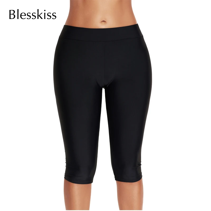 BLESSKISS Swim Shorts For Women Bikini Bottoms Capri Fitness Swimwear Swimsuit Trunks Surf Sport Gym Shorts Leggings Plus Size