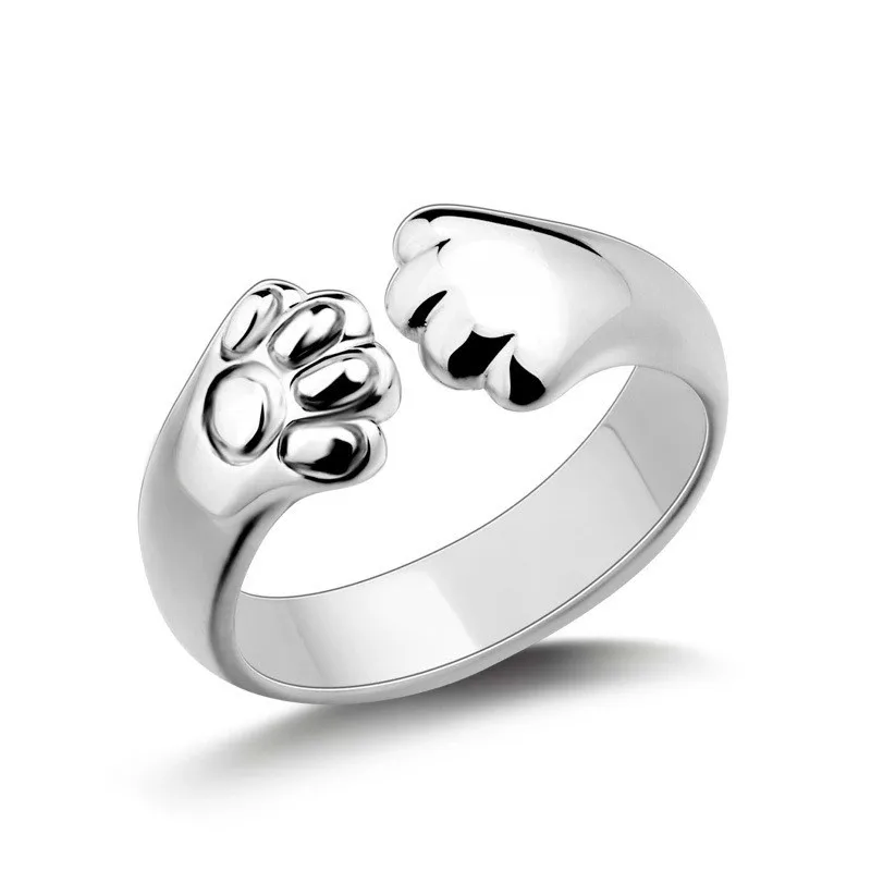 

Adjustable Midi Finger Boho Silver Plated Kitty Cat dog paw Ring Cute Tiny Open Ring For Women Girl Child lovely Gifts Bijoux
