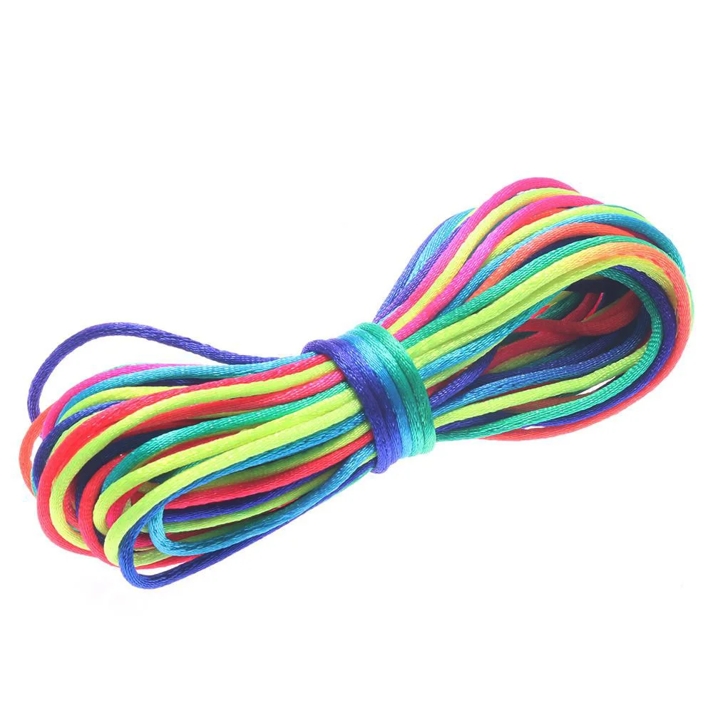 

New 10 yards Satin Cord Rainbow 2MM Rattail Satin Cord Macrame Beading Nylon Chinese Knot Ropes Sewing Tools