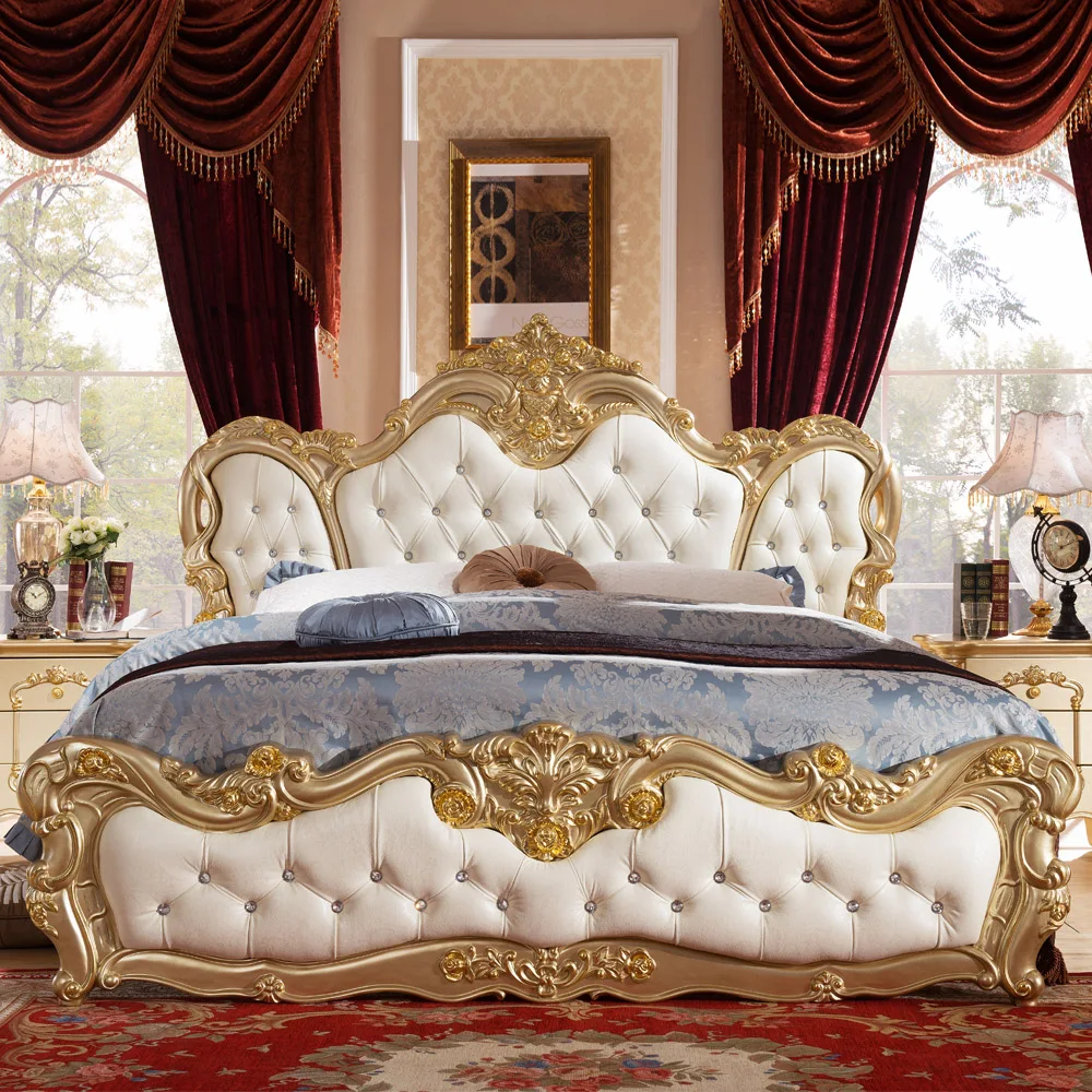 Французская роскошная кровать золотого цвета без матраса H904|luxury bed|french bedbed with