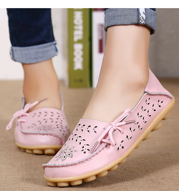 Big size 34-44 spring women flats shoes women genuine leather flats ladies shoes female cutout slip on ballet flat loafers