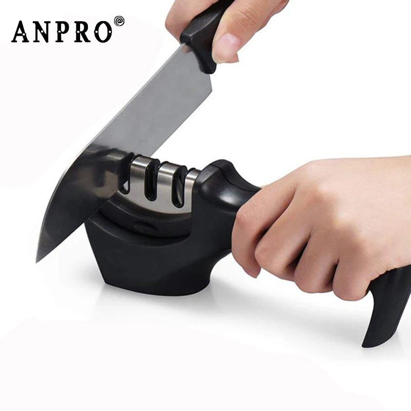 Anpro, 3 ступени, профессиональная точилка для ножей, кухонный точильный камень, Вольфрамовая сталь, карбид, керамические кухонные ножи, инструменты