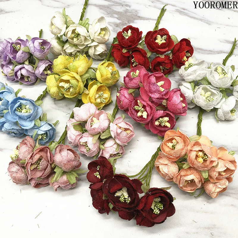 Yooromer 6 шт Мини шелковые тычинки маленький пакетик чая Букет DIY wreath collage Свадебная подарочная коробка для платья ручной симулированные искусственные цветы