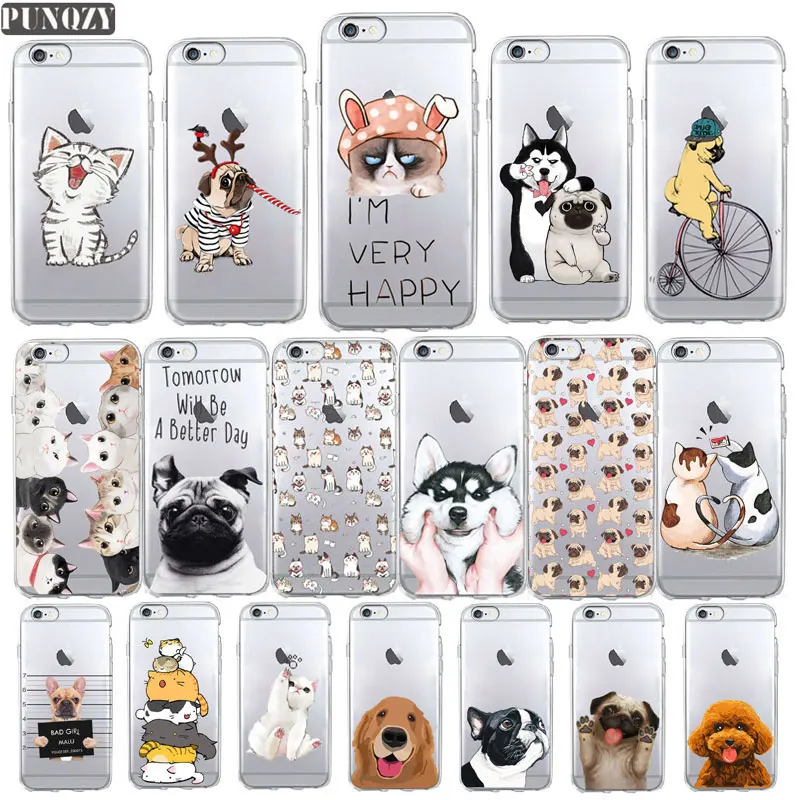 

Funny cute cat dog Animal Phone Case For iPhone 7 case 4s SE 5s 6 6S 7 8 Plus X XR XS MAX Soft TPU Transparent silicone cover