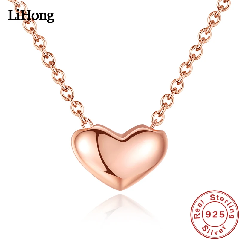 

Fine Jewelry 925 Solid Silver Heart Love Necklaces Fashion Rose Gold Necklaces for Women Wedding Accessories