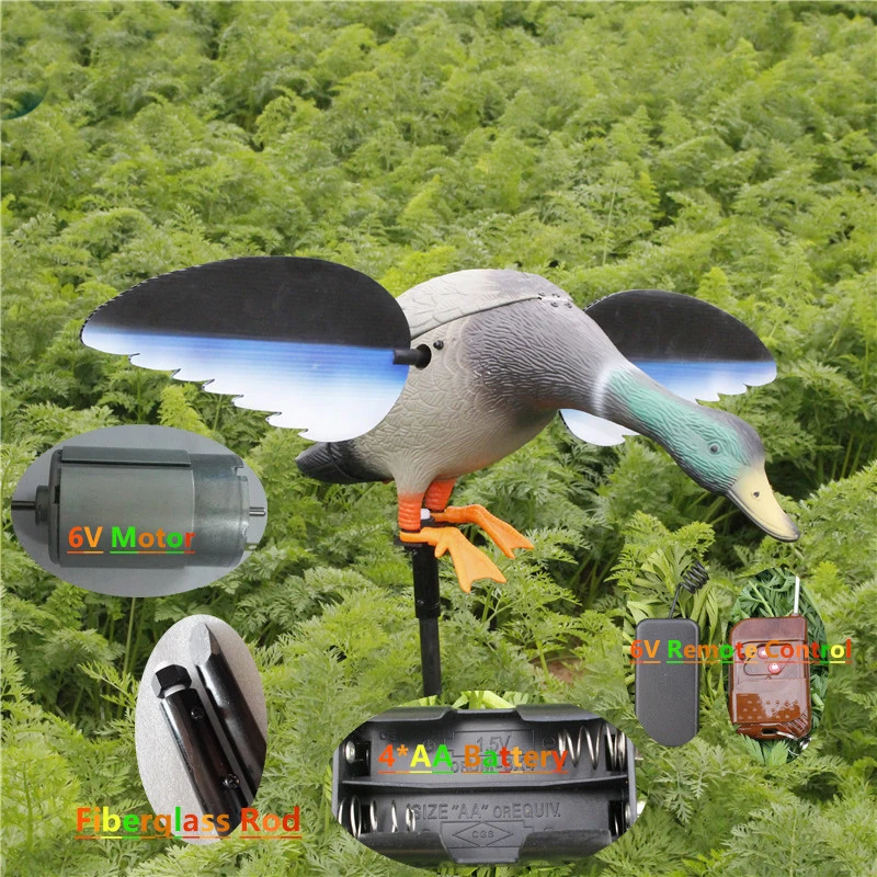

PDDHKK Hunting Ducks Decoy With Plastic Electric Mallard 6V Motor Remote Control with Magnet Spinning Wings Deterrent Repeller