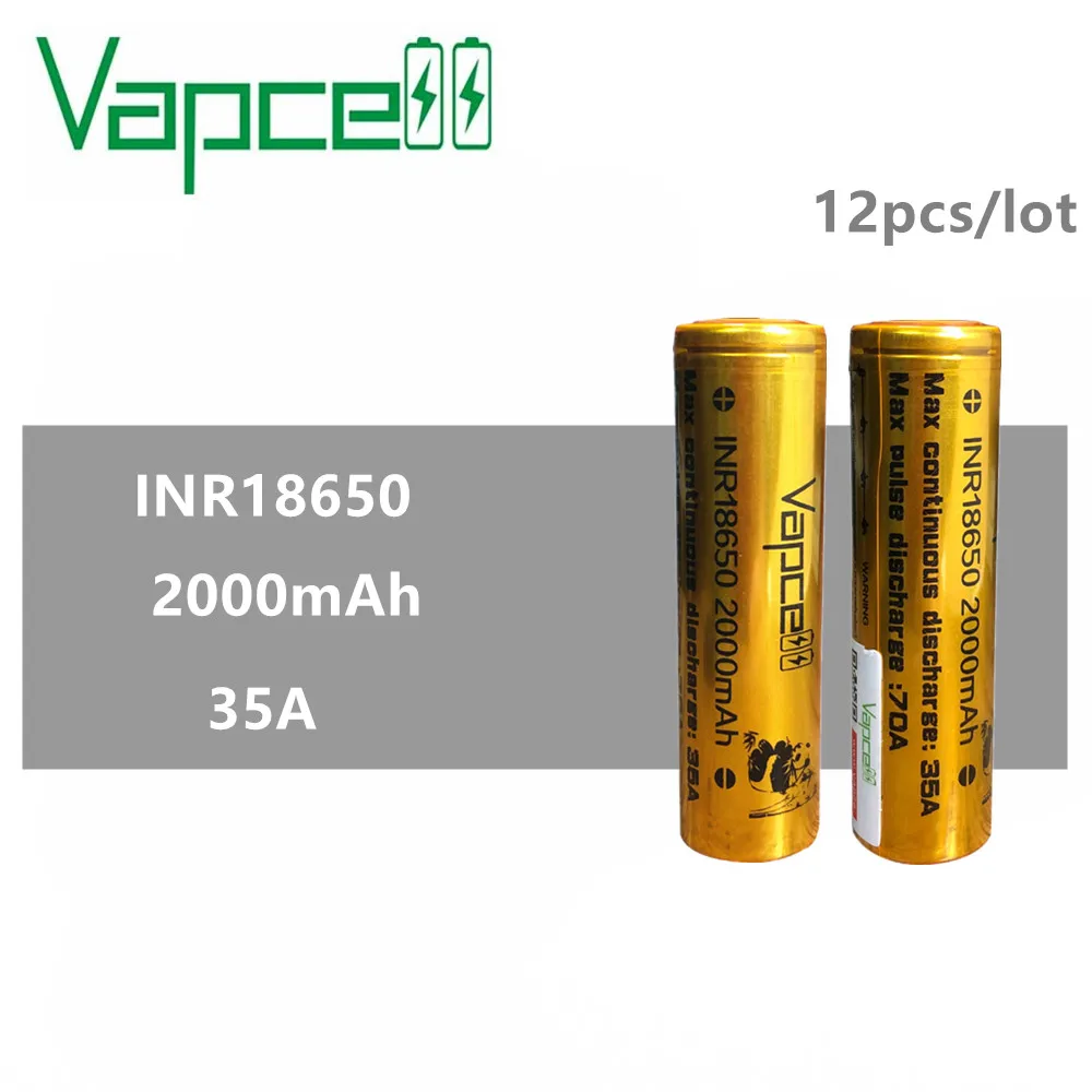 12 шт. Vapcell INR 18650 2000 мАч 35A максимальный Импульсный разряд 70A высокий поток энергии