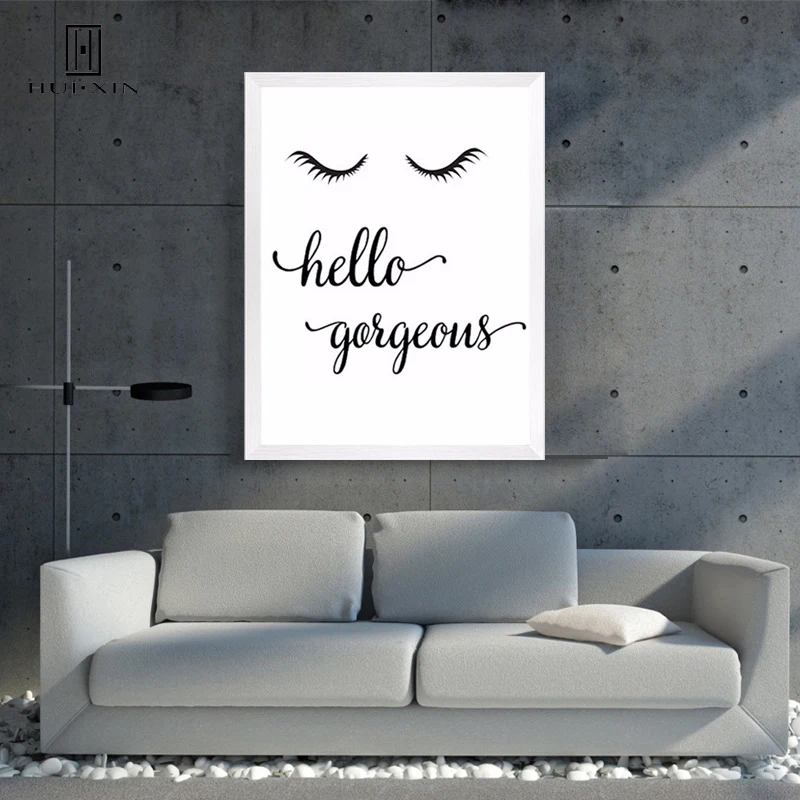 

Modern Nordic Cartoon Letter Printing Painting Eye Lashes Black and White Wall Art Canvas Posters Best Mural For Home Sofa Decor