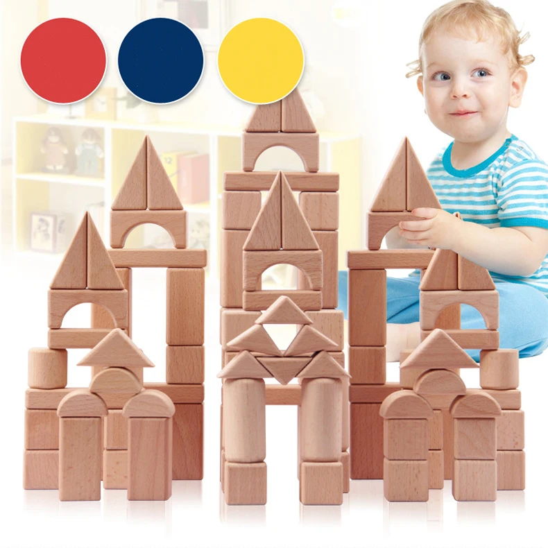 

Let's make Montessori Toys 100PCS Wood Block No Painting Non-toxic Learning Education Baby Child Building Blocks Teether Toys