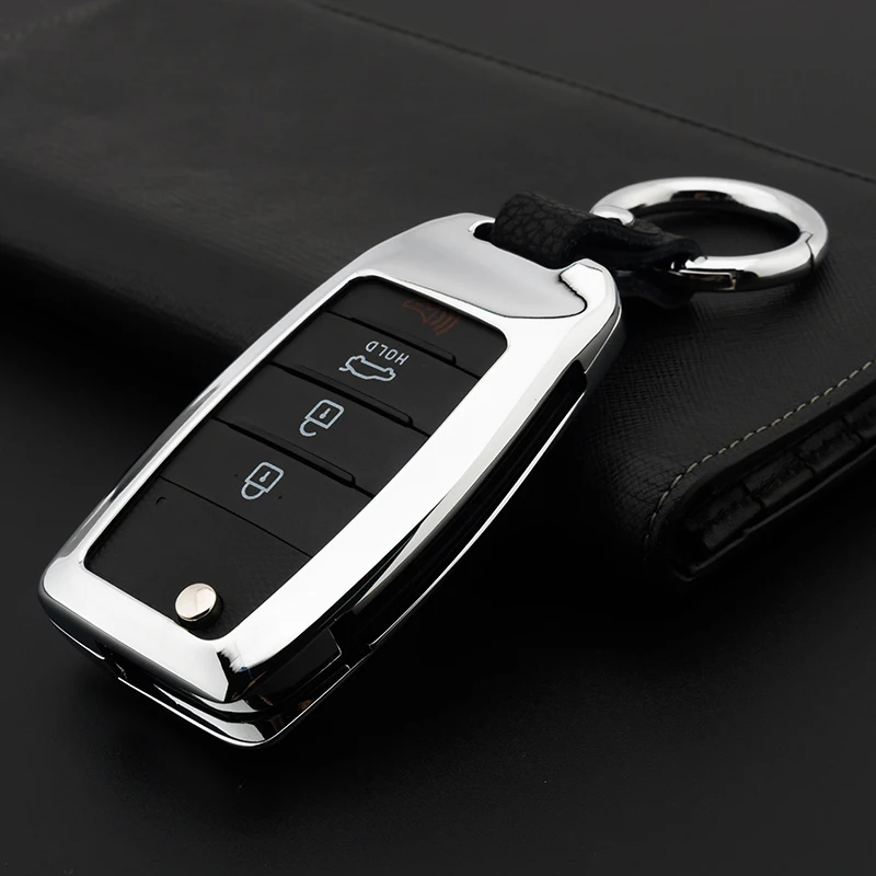 

GPFORTYSIX Zinc Alloy + Leather Auto Car Flip Remote Key Case Cover Protective Shell For Kia K2 K5 Forte Sportage Soul Sorent