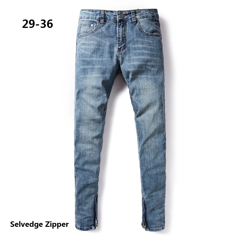 

Summer Style Thin Jeans Men Brand Clothing Solid Light Blue Skinny Jeans Justin Bieber Preppy Men`s Selvedge Zipper Jeans F2002
