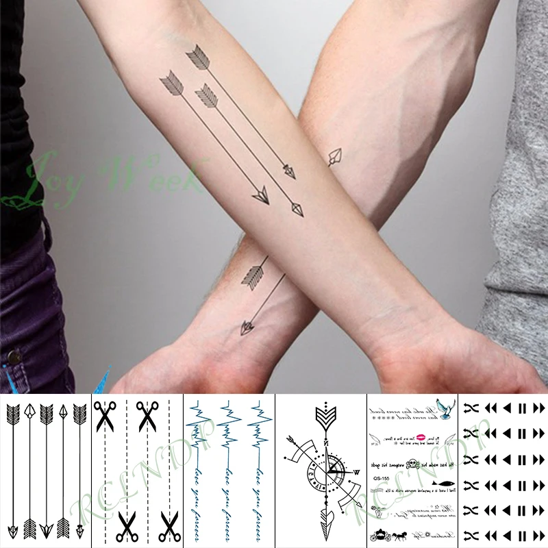 

Waterproof Temporary Tattoo Sticker Arrow Heartbeat Wave Fake Tatto Hand Arm Foot Flash Tatoo for Kid Girl Men Women