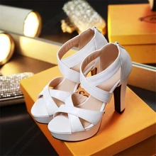 Sandals PU New Shoes Woman small yards 32 33 Large size 46 45 44 43 42 41 40 High Heel 11.5CM Platform 3.5CM EUR Size 31-47