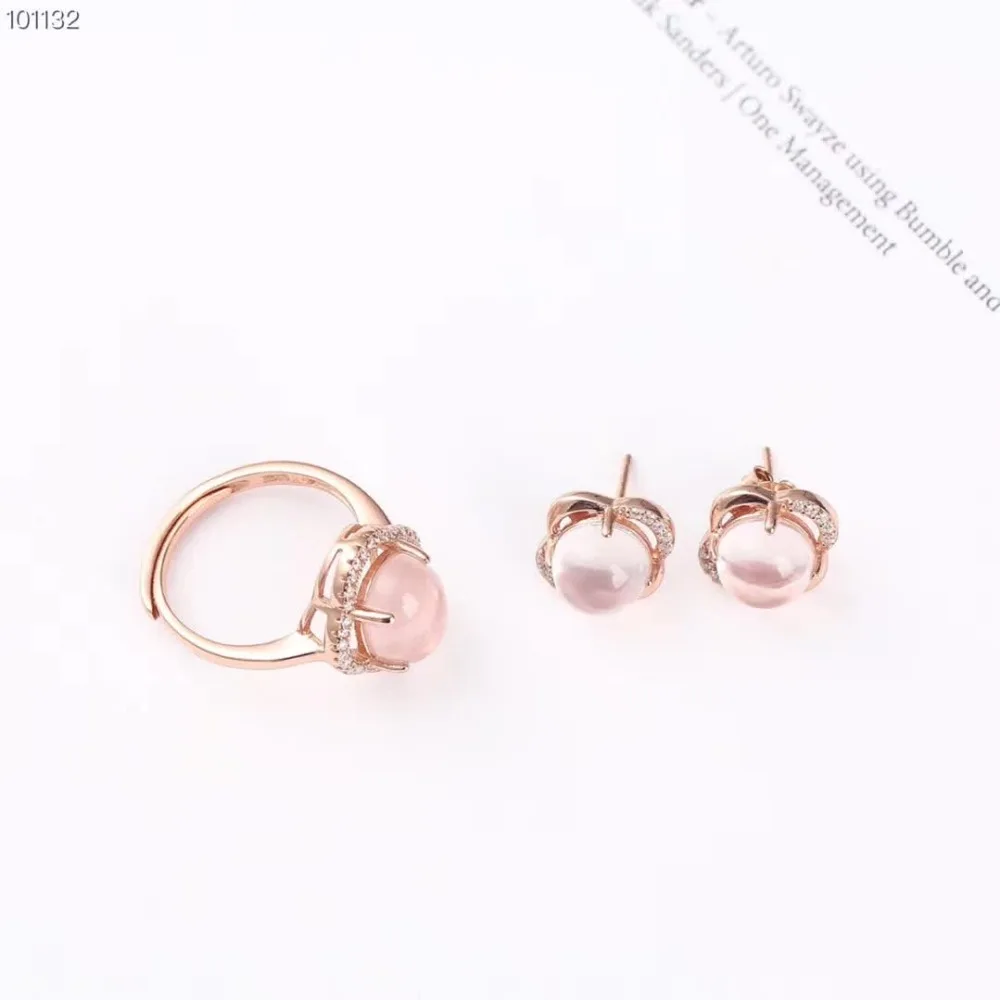 Оптовая продажа 2019 модные элегантные дамы стерлингового серебра 925 натуральный кварц розовое кольцо с кристаллом серьги комплект