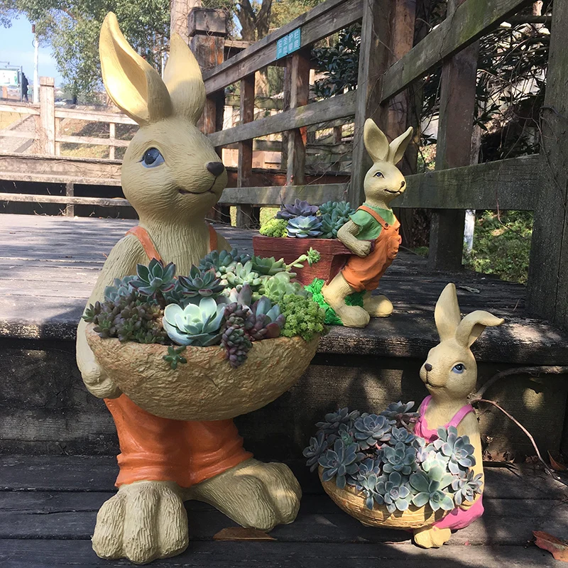 

Outdoor Gardening Resin Bunny Cartoon Fleshy Plant Flower Pot Ornaments Succulent Plant Large Caliber Pot Crafts Park Decortaion