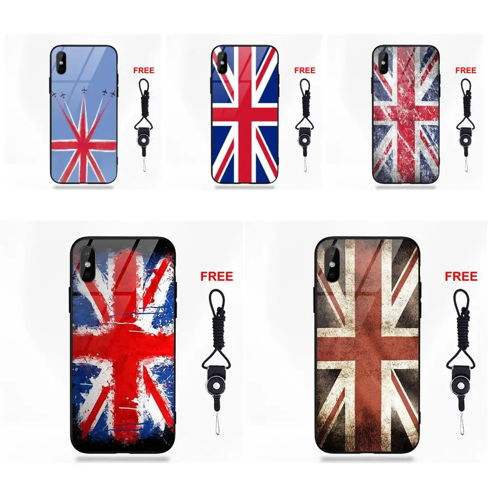 Vvcqod Union Jack For Apple iPhone 5 5C 5S SE 6 6S 7 8 Plus X XS Max XR Silicone TPU Frame Tempered Glass Print Capa | Мобильные