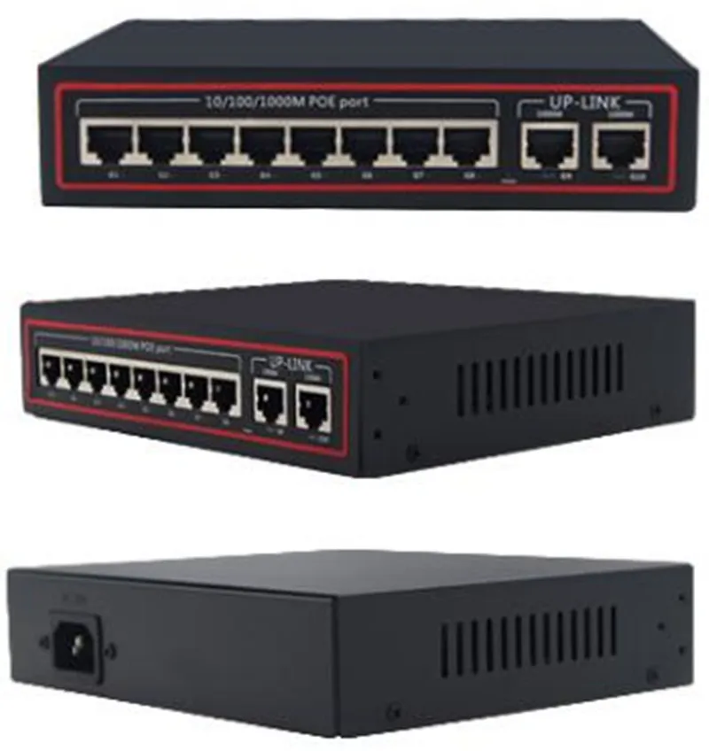 8 PoE+ 2 порта UP-LINK 100 м сетевой коммутатор PoE концентратор мощность по Ethernet PoE и Оптическая передача для системы ip-камеры