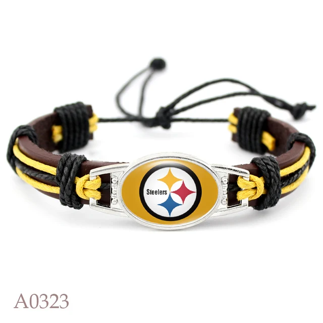 Newly Pittsburgh Steelers Football Team Leather Bracelet Adjule Newly Pittsburgh Steelers Football Team Leather Bracelet Adjule Mens Black For Men And Women