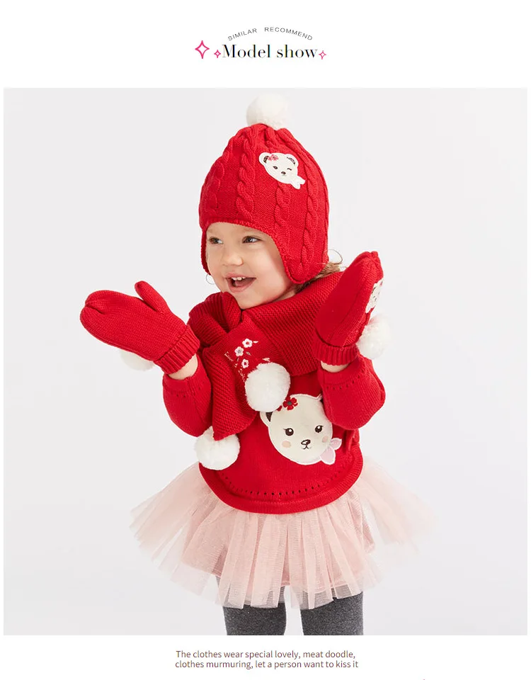 DBJ7862 dave bella baby Knitted Dress girls long sleeve autumn dresses kids red clothes children birthday party boutique dress