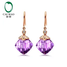 CaiMao šperky 9.18ct přírodní polštář Amethyst / Citrine H SI Diamond 14k růžové zlaté náhrdelník náušnice