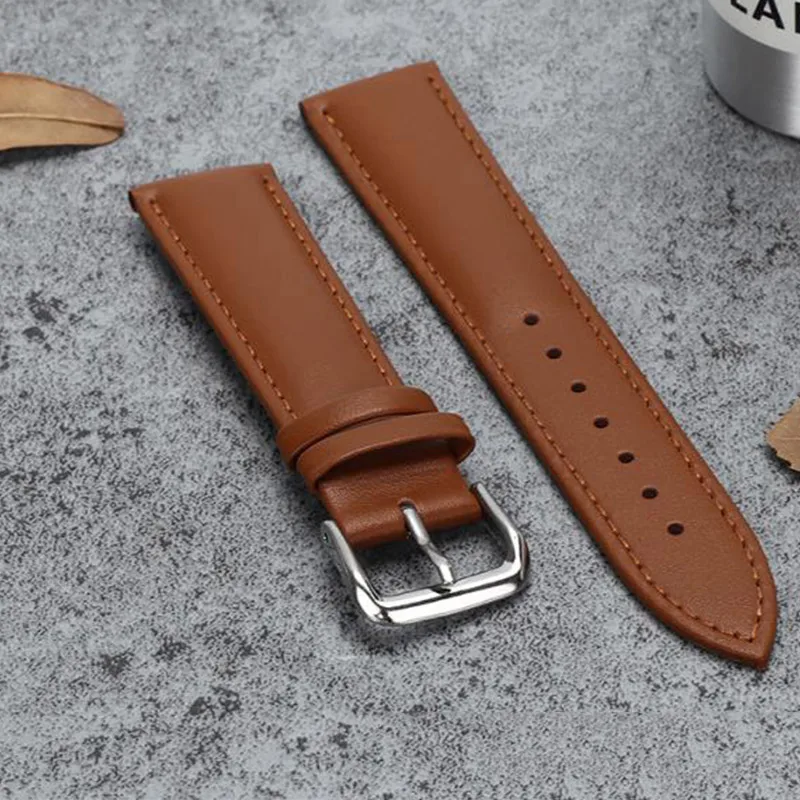 Retro Watch Genuine Brown Leather Men 20mm 22mm 24mm Soft Watchband Metal Band Pin Buckle Accessories