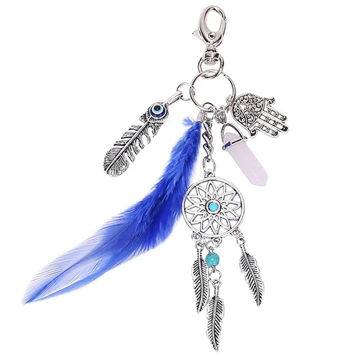 

Boho Vintage Feather Tassels Dream Catcher Hamsa Hand Charm Keyring Key Chain