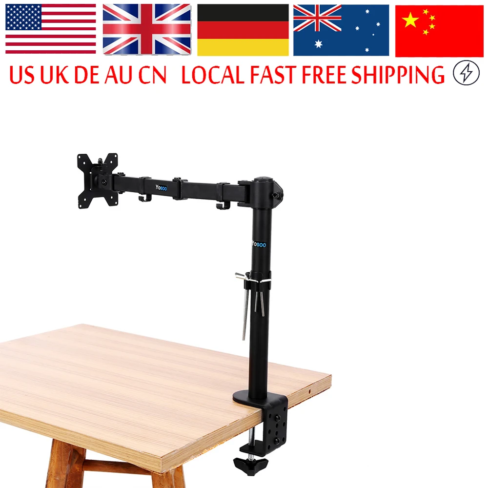

Single Arm LCD Monitor Desk Mount Stand Fully Adjustable Screen up to 27" For Computers