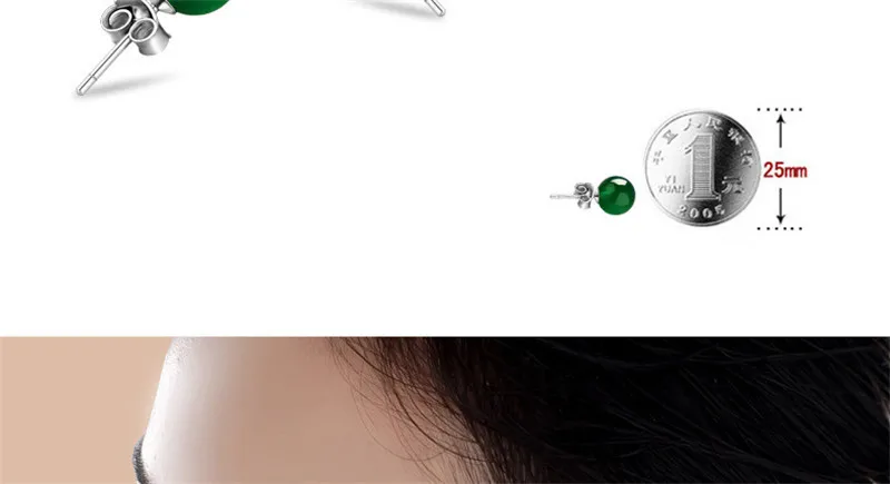 6-8 мм круглые серьги-гвоздики из натурального зеленого Агата для женщин, настоящее Серебро S925 пробы, Винтажные Ювелирные изделия, свадебные серьги, высокое качество